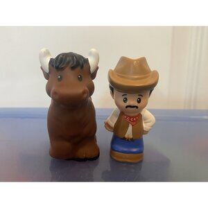 Fisher Price Little People Slim Cowboy & Bull Hard To Find Rare